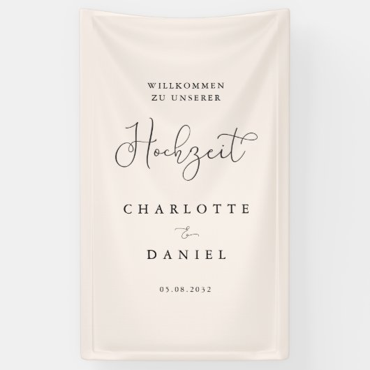 Moderne, minimale, beige bruiloft spandoek (Verticaal)