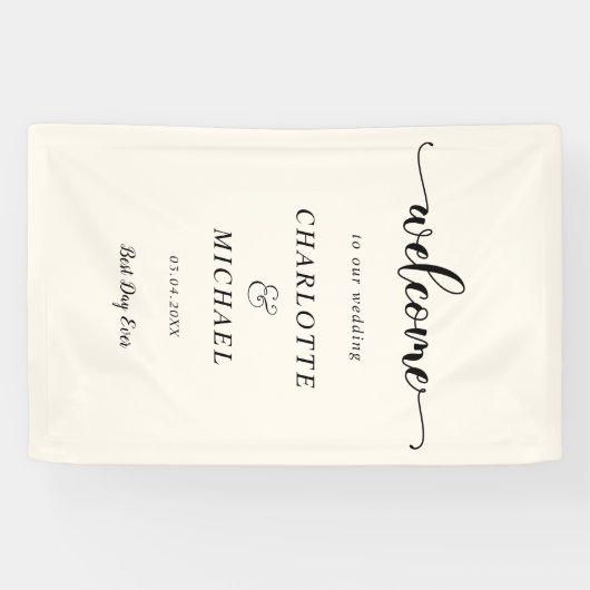 Moderne, minimale, beige, bruiloft welkom spandoek (Horizontaal)