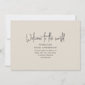 Moderne minimale beige eenvoudige foto geboorte aankondiging (Achterkant)