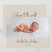 Moderne minimale beige eenvoudige foto geboorte aankondiging (Voorkant / Achterkant)