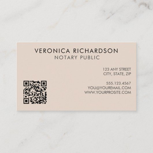 Moderne, minimale beige en grijze add QR-code nota Visitekaartje (Achterkant)