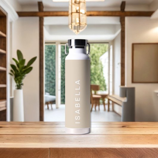 Moderne minimale beige gepersonaliseerde naam waterfles