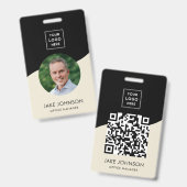 Moderne minimale beige medewerker QR-code-badge Badge (Voor- en achterkant)