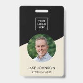Moderne minimale beige medewerker QR-code-badge Badge (Voorzijde)