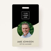 Moderne minimale beige medewerker QR-code-badge Badge (Voorkant)