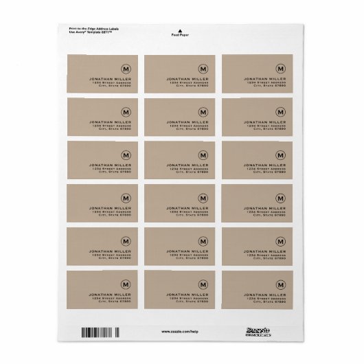 Moderne minimale beige Monogram retouradres Etiket (Full Sheet)