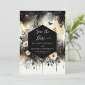 Moderne minimale betoverde bos bruiloft save the date (Staand voorkant)