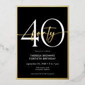 Moderne minimale Black Gold Script Verjaardag Folie Uitnodiging (Voorkant)