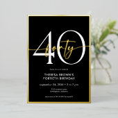 Moderne minimale Black Gold Script Verjaardag Folie Uitnodiging (Staand Voorkant)