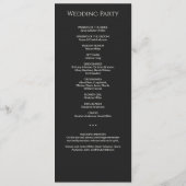 Moderne minimale Black Noir bruiloft ceremonie Programmakaart (Achterkant)