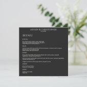 Moderne minimale Black Noir bruiloft receptie Menu (Staand voorkant)