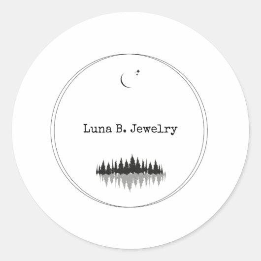 Moderne minimale Black & White Forest Maan Ronde Sticker (Voorkant)