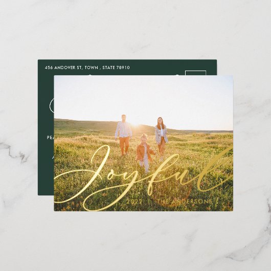 Moderne minimale blad 1 foto script elegant folie folie feestdagen briefkaart (Voorkant / Achterkant)