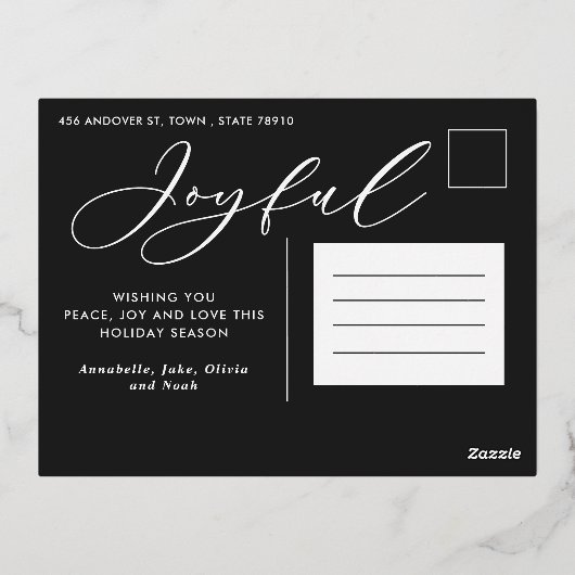 Moderne minimale blad 1 foto script elegante folie folie feestdagen briefkaart (Achterkant)