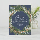 Moderne, minimale bladblaasjes met blauw kerstfees feestdagenkaart (Staand voorkant)