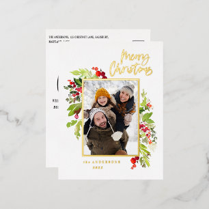 Moderne, minimale bladbladerelegante foto Kerstmis Folie Feestdagen Briefkaart