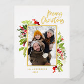 Moderne, minimale bladbladerelegante foto Kerstmis Folie Feestdagen Briefkaart (Voorkant)