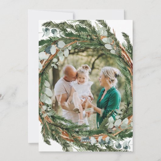 Moderne, minimale bladerbladeren met 1 foto-kerstm feestdagenkaart (Achterkant)