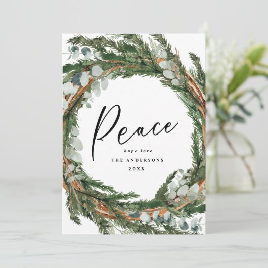 Moderne minimale bladercapaciteit met feestelijke  feestdagenkaart (Staand voorkant)