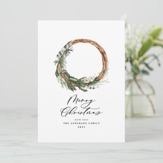 Moderne minimale bladercapaciteit met feestelijke  feestdagenkaart (Staand voorkant)