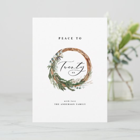 Moderne minimale bladercapaciteit met feestelijke  feestdagenkaart (Staand voorkant)