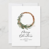 Moderne minimale bladercapaciteit met feestelijke  feestdagenkaart (Voorkant)