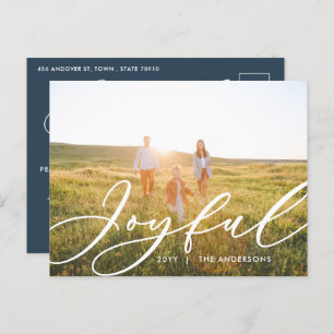 Moderne minimale bladergrootte 1-fotoscript elegan feestdagenkaart