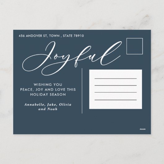 Moderne minimale bladergrootte 1-fotoscript elegan feestdagenkaart (Achterkant)