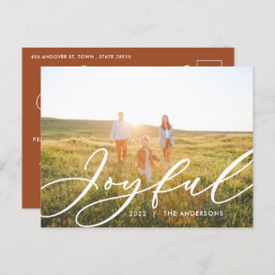 Moderne minimale bladergrootte 1-fotoscript elegan feestdagenkaart