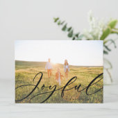 Moderne minimale bladergrootte 1-fotoscript elegan feestdagenkaart (Staand voorkant)