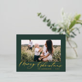 Moderne minimale bladerklep 1 lichtgroen elegant folie feestdagen briefkaart (Staand Voorkant)