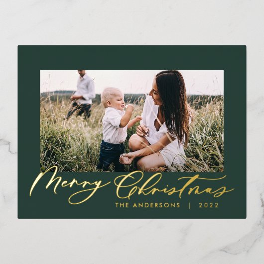 Moderne minimale bladerklep 1 lichtgroen elegant folie feestdagen briefkaart (Voorkant)