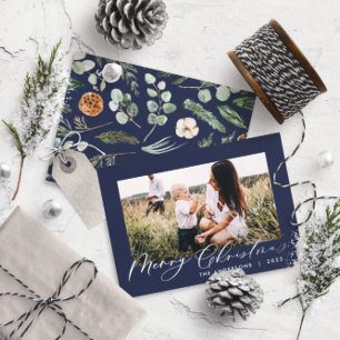 Moderne minimale bladervaring foto script elegant folie feestdagenkaart