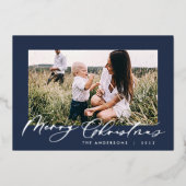 Moderne minimale bladervulling foto script elegant folie feestdagenkaart (Voorkant)