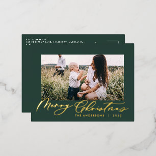 Moderne minimale bladgroen 1 foto elegant groen folie feestdagen briefkaart
