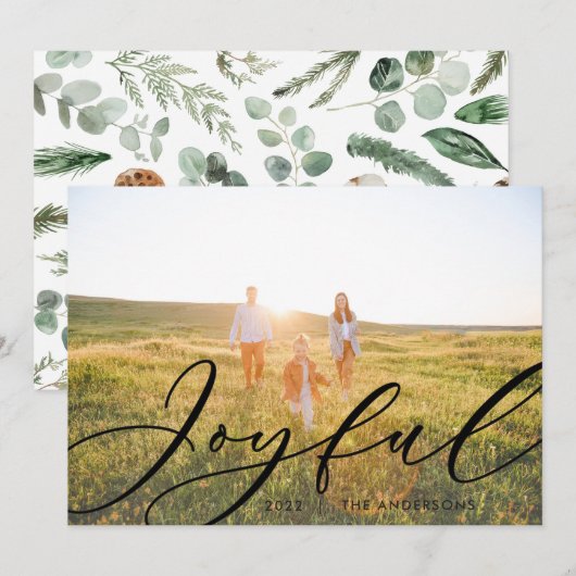 Moderne minimale bladgroene 1 foto script elegant feestdagenkaart (Voorkant / Achterkant)