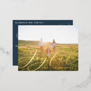 Moderne minimale bladzijden 1, elegant blauw fotos folie feestdagen briefkaart