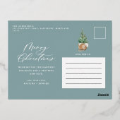 Moderne minimale bladzijden 1, elegant blauw fotos folie feestdagen briefkaart (Achterkant)