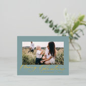 Moderne minimale bladzijden 1, elegant blauw fotos folie feestdagen briefkaart (Staand Voorkant)