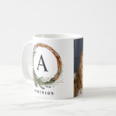 Moderne minimale bladzijden met feestelijke foto's koffiemok (Voorkant links)