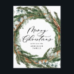 Moderne, minimale bladzijden met kerstmis feestdagenkaart<br><div class="desc">Moderne minuscule bladerdak met Merry Kerstvakantie kerstkaart. Met de hand geschilde eucalyptus,  een pijnboomtak,  een minimale bladeren en een moderne rustige kraan,  krijgt deze vakantiekaart een luxueus gevoel. In de klas groenen,  browsen en grays.</div>