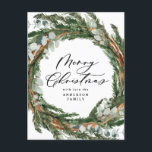 Moderne, minimale bladzijden met kerstmis feestdagenkaart<br><div class="desc">Moderne minuscule bladerdak met Merry Kerstvakantie kerstkaart. Met de hand geschilde eucalyptus,  een pijnboomtak,  een minimale bladeren en een moderne rustige kraan,  krijgt deze vakantiekaart een luxueus gevoel. In de klas groenen,  browsen en grays.</div>