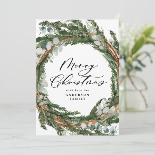 Moderne, minimale bladzijden met kerstmis feestdagenkaart (Staand voorkant)