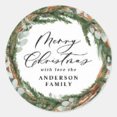 Moderne, minimale bladzijden met kerstmis ronde sticker (Voorkant)