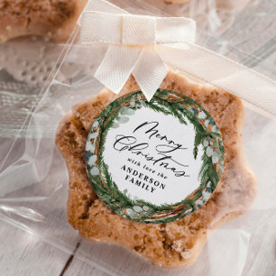 Moderne, minimale bladzijden met kerstmis ronde sticker