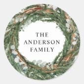 Moderne, minimale bladzijden met kerstmis ronde sticker (Voorkant)