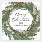 Moderne, minimale bladzijden met kerstmis vierkante sticker (Voorkant)