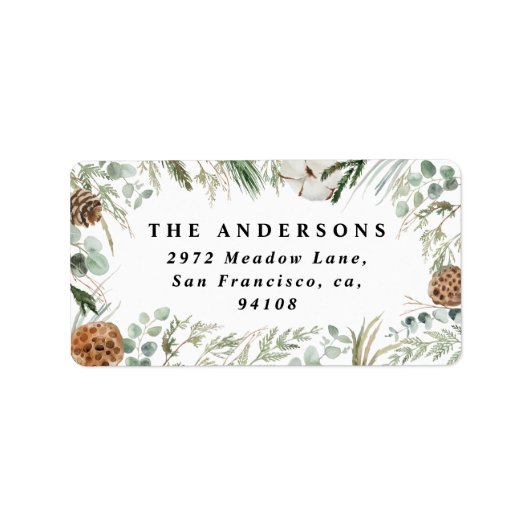 Moderne minimale blauw blauw bladerblad met winter etiket (Voorkant)