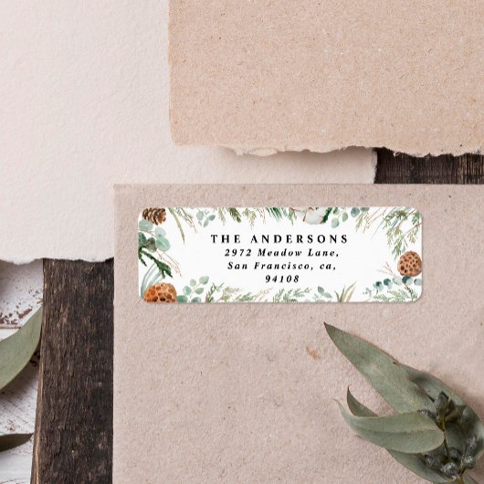 Moderne minimale blauw blauw bladerblad met winter etiket