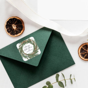 Moderne minimale blauw blauw bladerblad met winter vierkante sticker